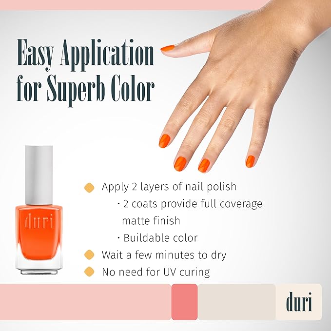 duri 654N SoBe Soleil - Neon Orange Nail Polish, Matte Finish, Quick Drying, 0.45 Fl Oz