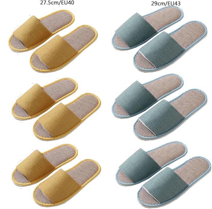 5-6 Pairs Spa Slippers, Non Slip Disposable Slippers for Guest, Washable Foldable Indoor Slippers, Open Toe Linen Spa Slippers for Women Men