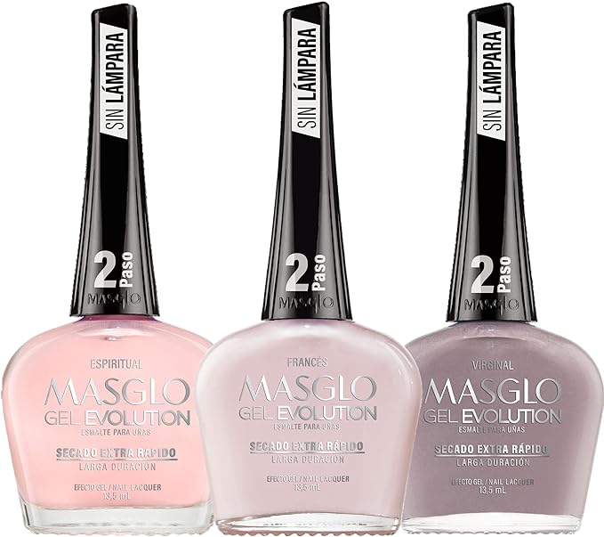 MASGLO Gel Evolution – Set of 3 Nail Polishes No UV/LED Lamp Needed, Fast-Drying, 12-Day Wear, 14-Free Formula, High-Gloss Finish, vegan (0.5 oz Each) h