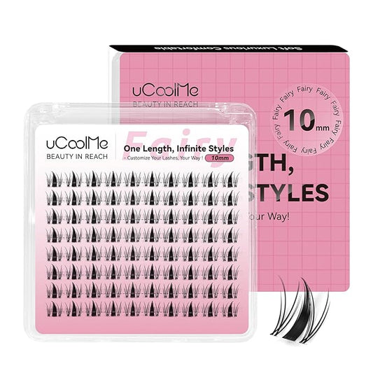 Fairy Lash Clusters 10mm C Curl Manga Lash Clusters Spiky Eyelash Clusters Individual Lashes WideSpan Wet-Look 0.05mm Ultra-Thin Invisible Band(Fairy,10mm)