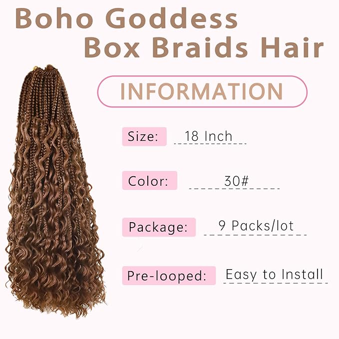 9 Packs Boho Box Braids Crochet Hair 18 Inch Goddess Crochet Box Braids with Human Hair Mixed Curls Bohemian Braid for Black Women