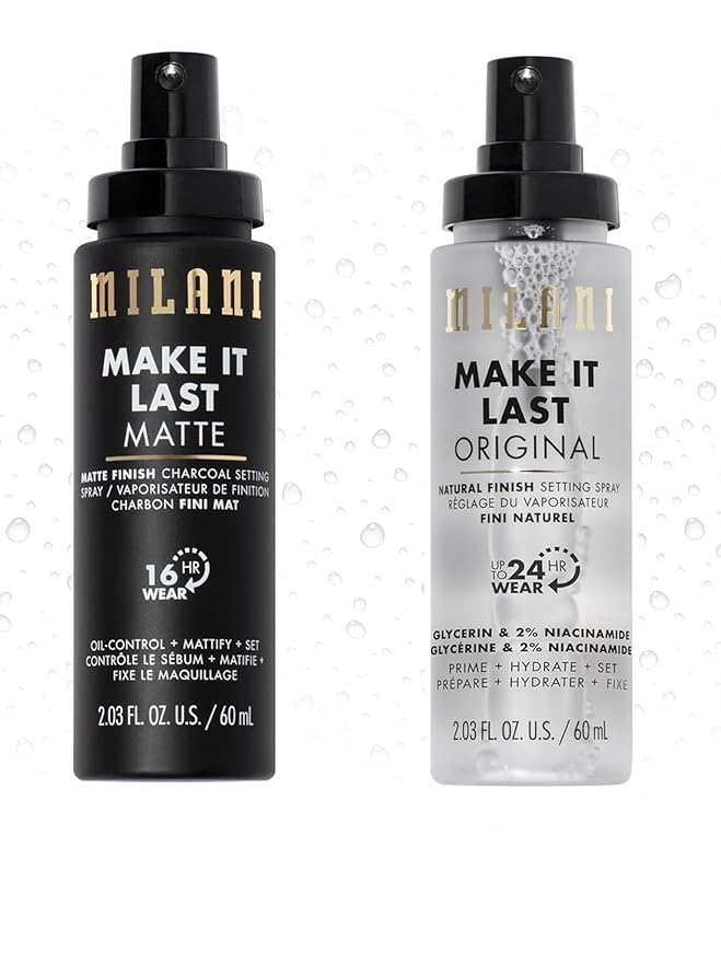 Milani Make It Last Original - Natural Finish 3-in-1 Primer and Setting Spray + Make it Last Matte - Matte Finish Charcoal Primer and Setting Spray for Oily Skin