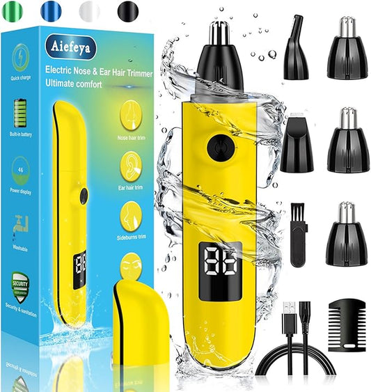 Nose Hair Trimmer for Men & Women, IPX7 Waterproof, USB Rechargeable, Easy Cleaning, All-in-ONE Facial & Eyebrow Trimmer (Yellow)