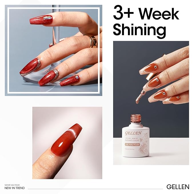 Gellen Builder Nail Gel with Gel Top Coat Base Coat 6 Colors Cat Eye Gel Nail Polish Set