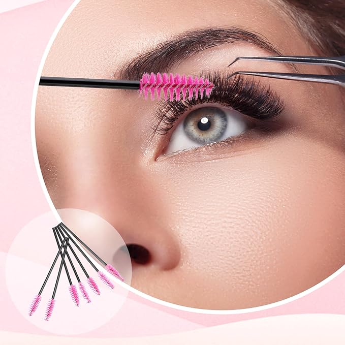 Skylety 1000 Pcs Disposable Mascara Wands Bulk Mascara Eyelash Brush Spoolies Makeup Applicator Eyelash Wands for Eye Lash Extension, Eyebrow Comb, 3.9 x 0.2 x 0.3 Inch (Rose Red,Classic)