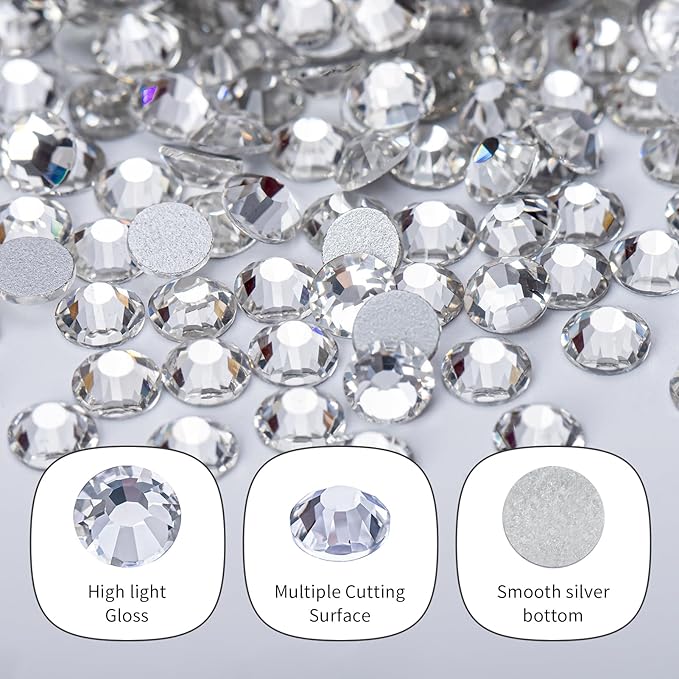 2000PCS Clear Rhinestones Bulk, Flat Back Crystal Glass Stone Round Gems,SS30, 6.4-6.6mm