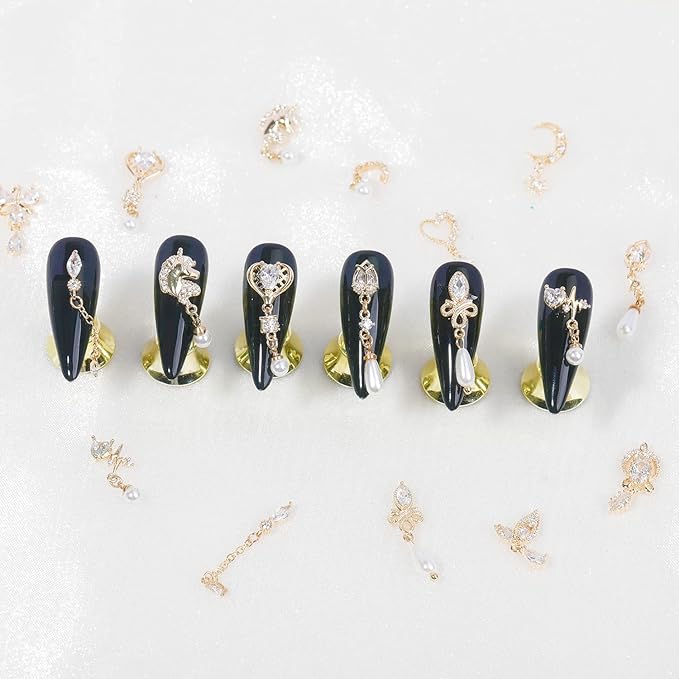 24Pcs Gold Nail Charms For Acrylic Nails Gems Rhinestones Shiny Nail Art Crystal Nail Art Charms Gems Jewelry Studs Nail Diamond Gold Rhinestone For Nails Gold Charms For Nails DIY Nail Art Decoration