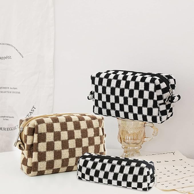 4pcs Checkered Makeup Bag Cosmetic Bag for Women, Y2k Accessories Aesthetic Plaid Makeup Bag for Women, Large Capacity Pencil Case Makeup Brushes Storage Bag Travel Toiletry Bag Organizer