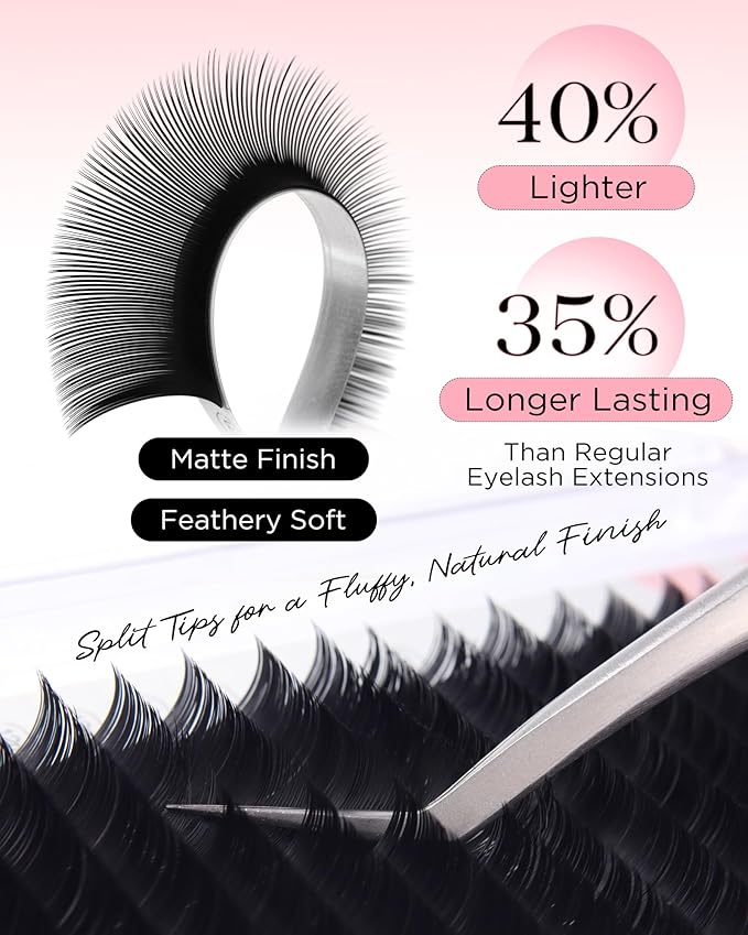 BEYELIAN Ellipse Flat Lash Extension 16 Rows 0.15 C Curl 14mm Single Length Tray Flat Eyelash Extension Matte Black Classic Lash Extensions Professional Supplies