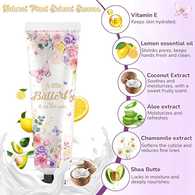 48 Sets Baby Shower Hand Cream Bulk Little Butterfly Baby Shower Favors Bridal Thank You Hand Cream for Guests Travel Size Lotion with Organza Bags