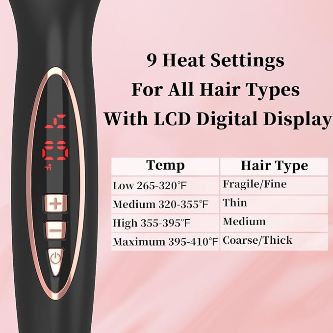 New Upgrade 1.25 Inch Thermal Brush Create Loose & Volume Curls Digital Display 9 Heat Settings Tourmaline Ionic Hair Curler 1 1/4 Inch Curling Iron Brush Dual Voltage for Traveling