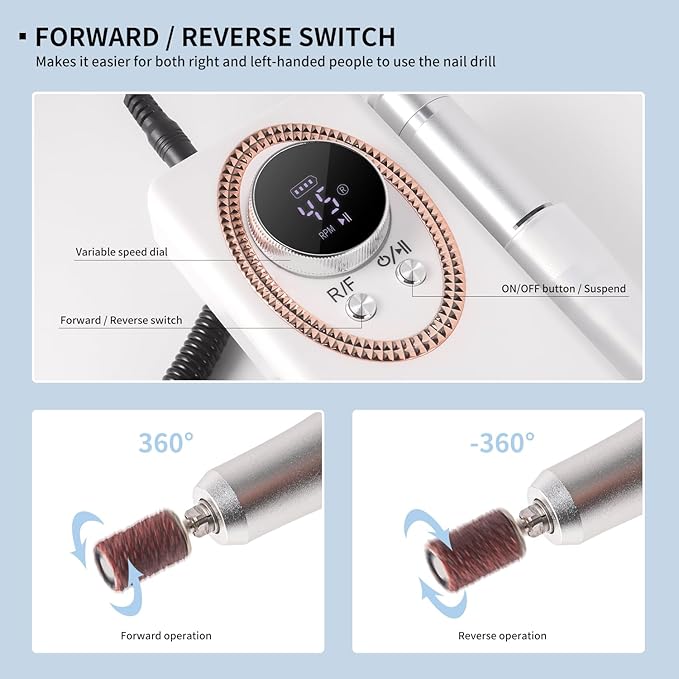 LimeGirl Electric Nail Drill Professional for Acrylic Nail Kit, Portable Electric Manicure Pedicure Polishing Set with 13 in 1 Nail Drill Bits Kit, 2024 Upgraded Electric Nail File 45000RPM (White)