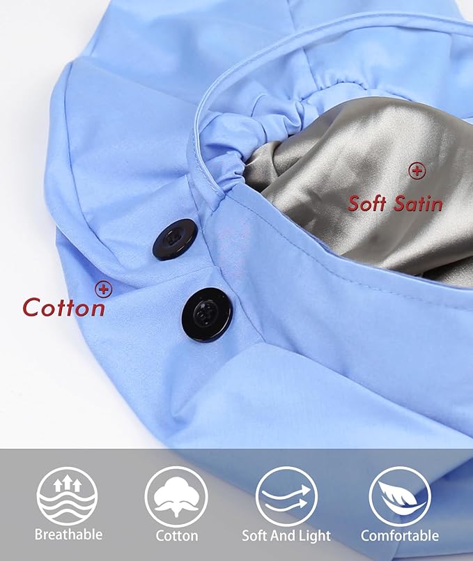 Satin Lined Work Cap with Button for Long Hair Women