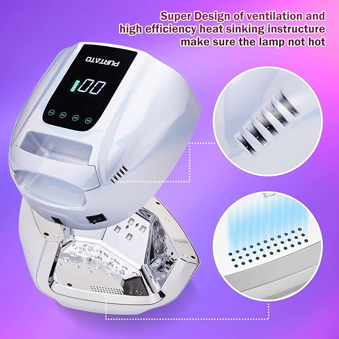 Professional Rechargeable 96W UV LED Portable Cordless UV Light for Nail Lamp Machine with Removable Stainless Steel Bottom,4 Timer Setting and Smart Sensor Nail Dryer (Plating Silver)