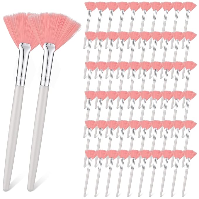 60 Pcs Fan Facial Brushes Fan Mask Soft Facial Applicator Brushes Acid Brush Cosmetic Makeup Blush Applicator Tools for Esthetician Eyeshadow Peel Mud Cream(Pink)