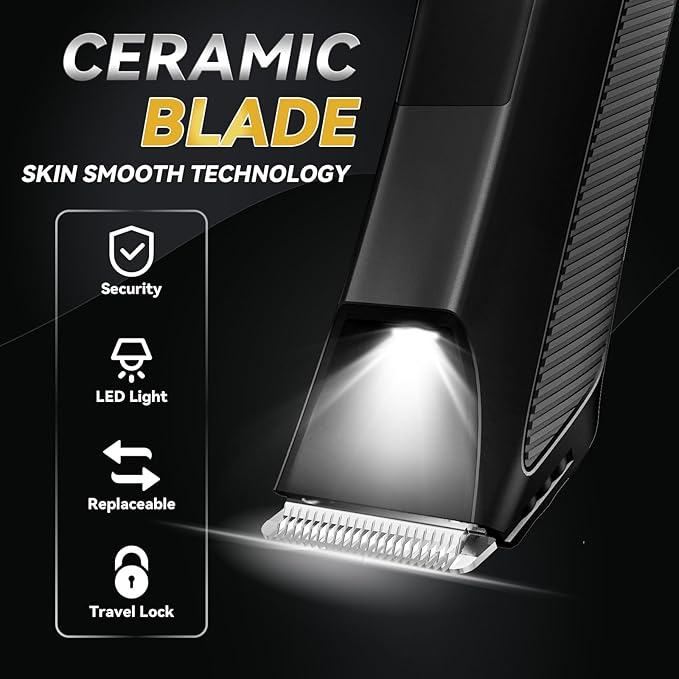 VIKICON 2-in-1 Manscape Trimmer & Shavers for Men: No-Nick Full Body Electric Razor for Pubic, Balls, Back Hair w/Dual-Head Trimmer & Foil Blades - Waterproof Groomer Kit w/Light, Travel Lock & Pouch