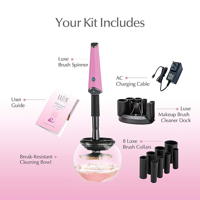 Electric Makeup Brush Cleaner, Pink, USB Charging Station, 3 Adjustable Speeds, Cleaner to Instantly Wash and Dry Your Makeup Brushes