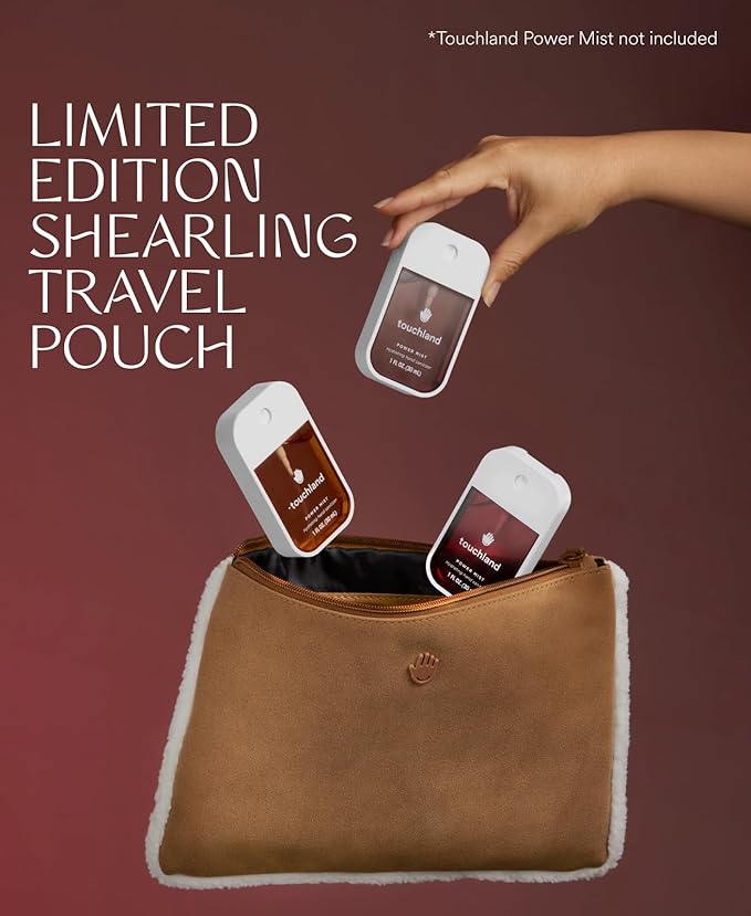 Limited Edition Vegan Shearling Travel Pouch, Fashion Accessory for Touchland Hand Sanitizers & Beauty Essential Toiletries