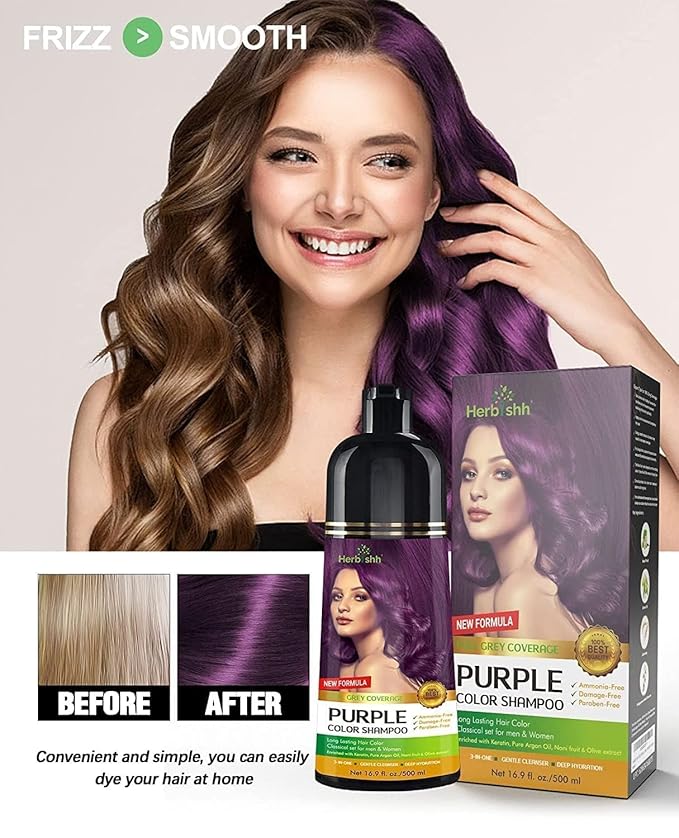Combo Pack - Herbishh Purple Dye Shampoo for Gray Hair + Argan Intense Hair Mask - Long-lasting Color - Stimulates Dry, Frizzy Hair - 500 Ml