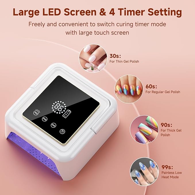 Cordless UV Nail Lamp 108W, Professional LED Nail Lamp with 36 Beads & Touch Display, Rechargeable UV Light for Gel Nails Built-in 4-Timer Modes & Auto Sensor, Fast Curing Nail Dryer for Salon & Home