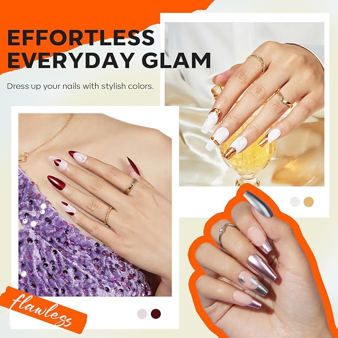 modelones Nail Polish Set 6 Colors, Metallic Mirror Red Pink Gold Silver Purple Chrome Mini Nail Lacquer Kit, Holographic Quick Dry Home DIY Manicure Nail Art Holiday Xmas Gift for Women Girls Party