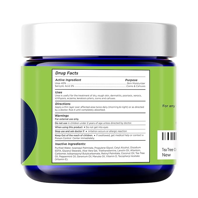 Tea Tree Oil Foot Cream - Moisturizing Athletes Foot Care For Dry Cracked Feet Cream - Heel & Callus Removal, Toenail Treatment, Itchiness Relief - Made in USA Foot Cream, 2 Ounce Pack of 2