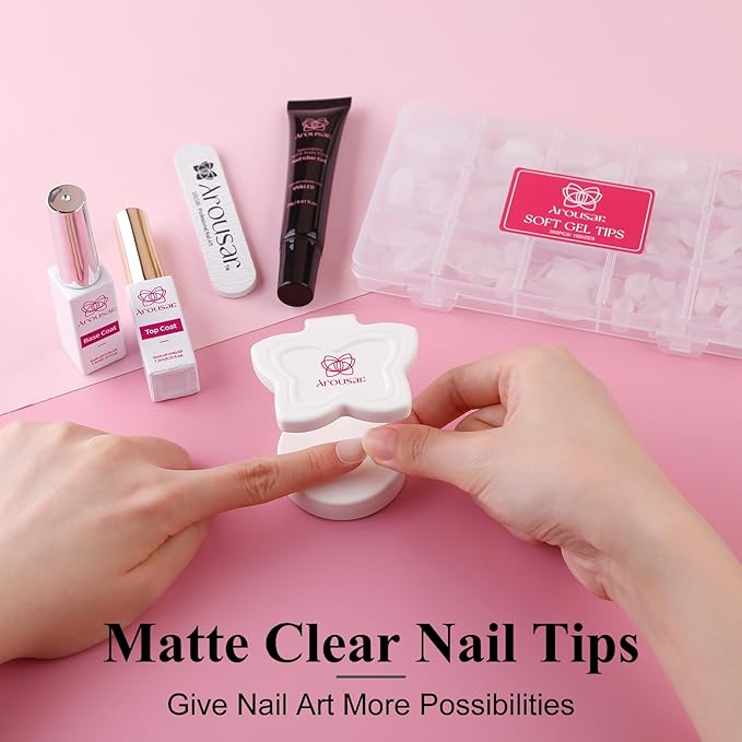 Short Oval Nail Tips, 360pcs Clear Acrylic Nail Extension Set in 15 Sizes, Matte Short Oval Full Cover Press on False Nail Tips for Nail Art, Spring Summer DIY Salon Gift