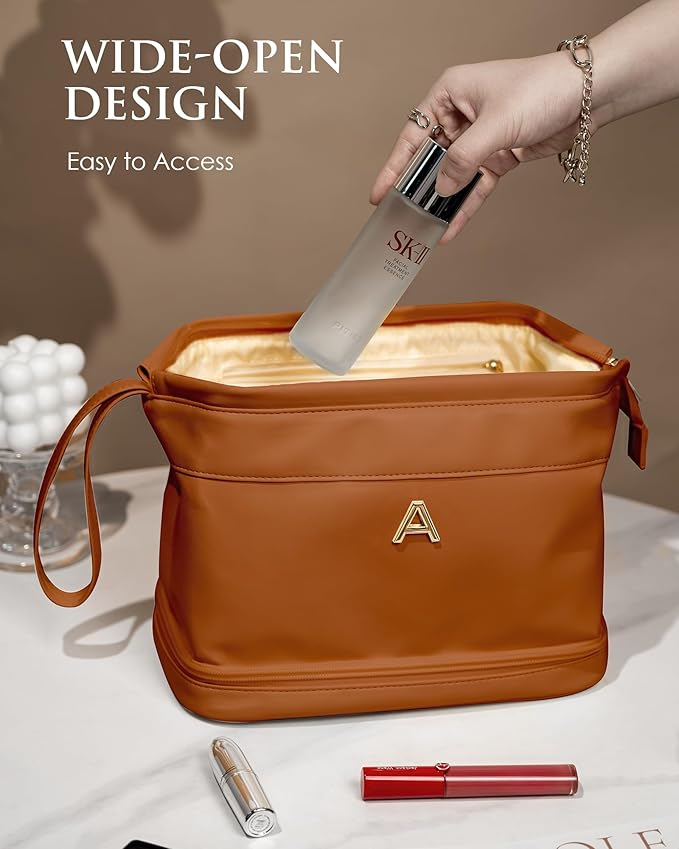 Monogrammed Gifts for Women, Personalized Makeup Bag, Monogrammed Gifts, Initial Double Layer Cosmetic Bag with Makeup Brush Organizer, Travel Toiletry Bag, Gifts for Friends, Teen Girl Gifts