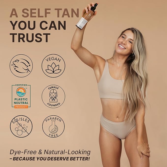 Self Tanner Spray - USA Made with Natural & Organic Ingredients, Fast Drying Spray Tan for Pale Skin, Non Toxic Gradual Tanning Spray, Sunless Tanning Water for Women & Men, Medium to Dark