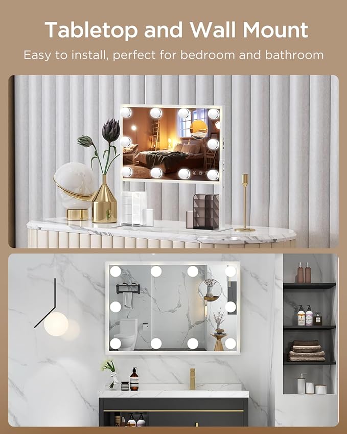 BESTOPE PRO Vanity Mirror with Lights, 15.7" x 20.8" Height & Brightness Adjustable Hollywood Mirror, Lighted Makeup Mirror with Storage,3 Color Lights,10X Magnification,USB Charging Port, Women Gifts