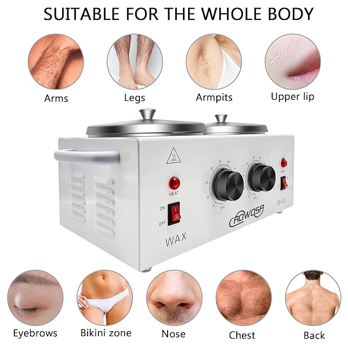 Professional Waxing Kit Wax Warmer Double Pot Wax Heater Machine for Hair Removal, Large Wax Pot for Spa Salon Beauty Esthetician Home, with Adjustable Temperature Set, 50 Wax Stick(White)
