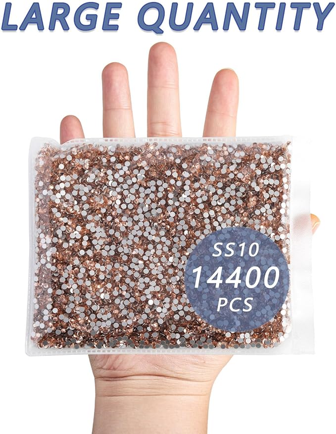 Beadsland Flatback Rhinestones Bulk,14400pcs Champagne Rhinestones for Nails Crafts Clothes DIY Decoration, Light Peach, SS10, 2.7-2.9mm