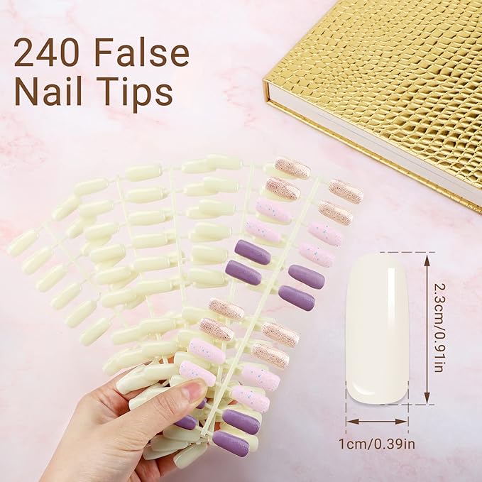 Segbeauty 216 Colors Nail Display Chart, Nail Gel Polish Organizer Color Card with 240 False Nail Tips, Salon Nail Supplies Sample Chart Tool Set Nail Swatch Stick Cardboard Painting Practice Book