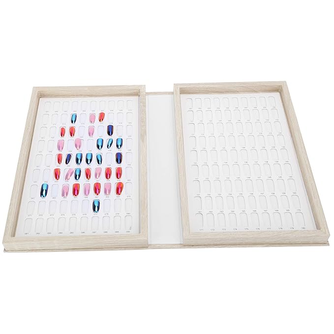 180 Colors Nail Color Card Book - Wood Nail Gel Polish Display Book False Nail Tip Display Board Reusable Nail Practice Design Board Nail Color Swatches Color Design Chart Card (02)