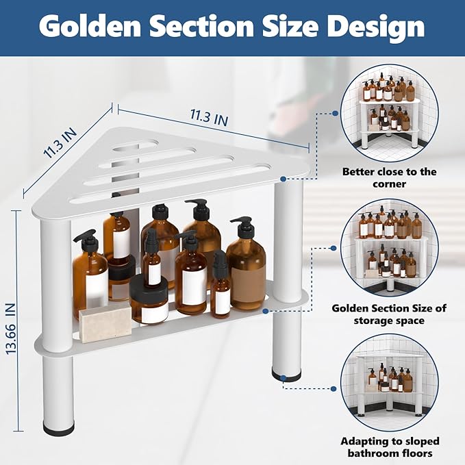 Metal Corner Shower Foot Stool for Shaving Legs, Shower Foot Rest Bench for Iwe Shower with Storage Shelf, Small Step Stools, Waterproof Non-Slip Bath Stool to Sit (White)