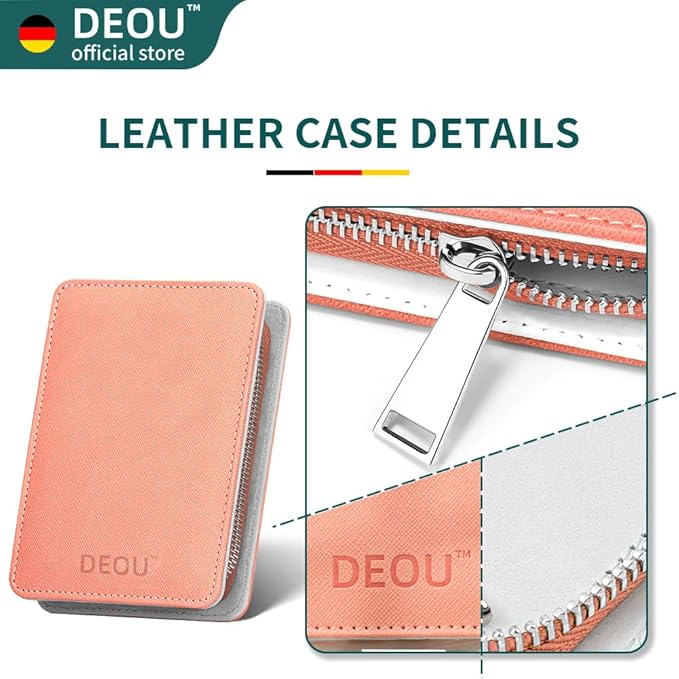 DEOU Professional Nail Set 11 in 1 stainless steel home care nail clippers, men's luxury travel leather storage box, women's beauty kit (Pink)