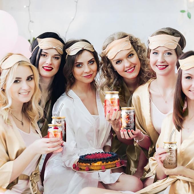 Irenare 8 Pcs Proposal Gifts Set Robes Makeup Bag Cup Cards Hair Tie Bracelet Diamond Pen Bridesmaid Gift Box(Champagne,Maid of Honor)