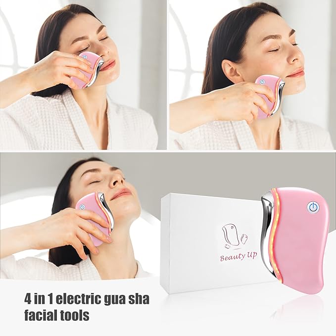 Aikertec Heat Electric Gua Sha Tool, 4-in-1 Multi-Function Anti-Aging Face Massager, Facial Contouring & Firming, Double Chin, Awakening Skin, Deep Treatment