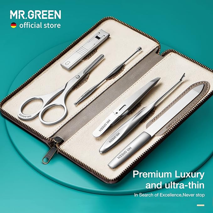 MR.GREEN Portable Luxury Manicure Sets Stainless Steel Pedicure Kits With Full-Grain Cowhide Leather Cover Personal Care Tools Set
