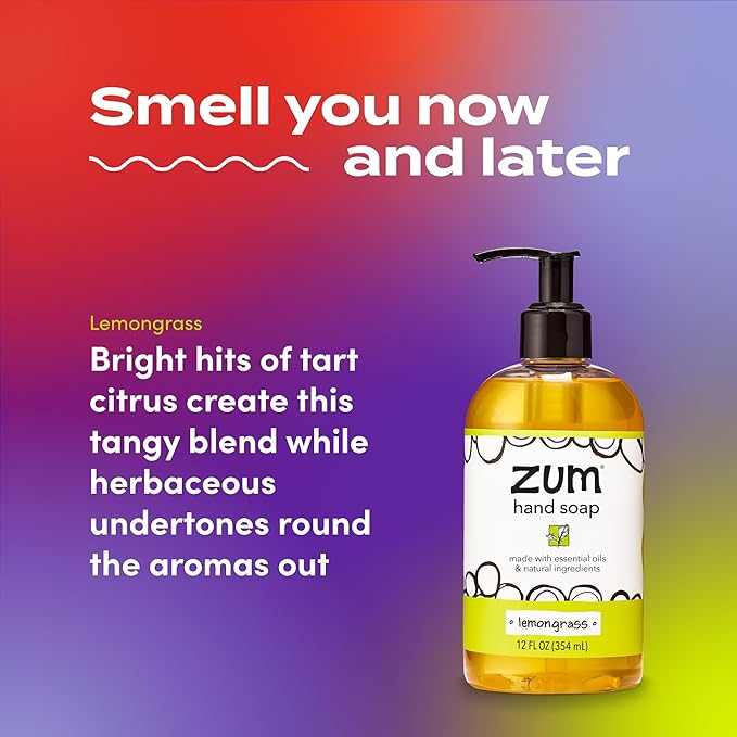 Zum Indigo Wild Hand Soap - Natural Liquid Hand Soap - for Bathroom & Kitchen - Lemongrass Scent - 12 oz (4 Pack)