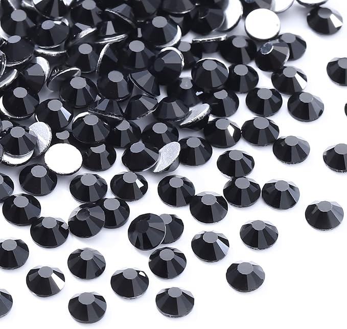 Black Flatback Rhinestones, Glass Rhinestones for Nail Art and Craft, Glue Fix, Loose Crystal Gemstones(Black, SS20, 1440pcs, 4.6-4.8mm)