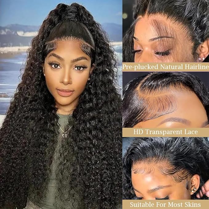 13x4 Deep Wave Lace Front Wigs Human Hair 13x4 HD Lace Front Wigs Lace Deep Curly Human Hair Wig For Women 180% Density Glueless Wigs Human Hair Pre Plucked For Beginners (18 Inch)