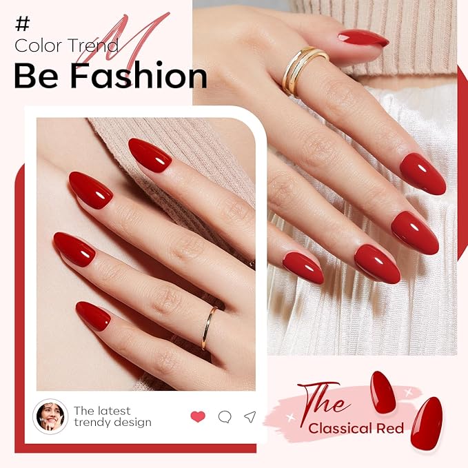 Modelones Press on Nails Almond, Red Short Almond Fake Nails, Spring Easter Nail Kit with Nail Glue Adhesive Tabs Mini Nail File, Nails Press Ons 32 Pcs16 Sizes, Women Girl Gift