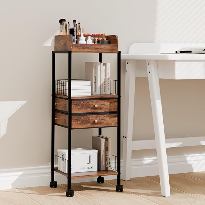 Makeup Organizer Cart Shelf Floor Skincare Organizers Make Up and Station Storage Cabinet For Vanity Standing Cosmetics With Drawers and Wheels For Nail Polish Perfume Hair Tool Beauty(Black)