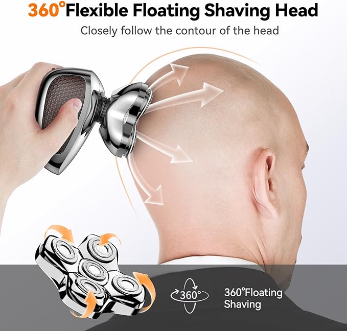 Head Shavers for Bald Men, MAXGROOM 5 in 1 Waterproof Head Razor for Men with LED Display, Travel Pouch, USB Rechargeable & Magnetic Detachable, Silver