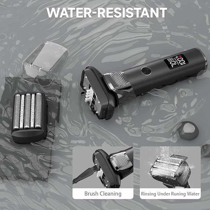 Electric Foil Shavers for Men Rechargeable Electric Razor Cordless Dry Wet Shavers Beard with Pop-Up Trimmer Travel Foil Shaver as Father Husband Boyfriend Gift 2408Black