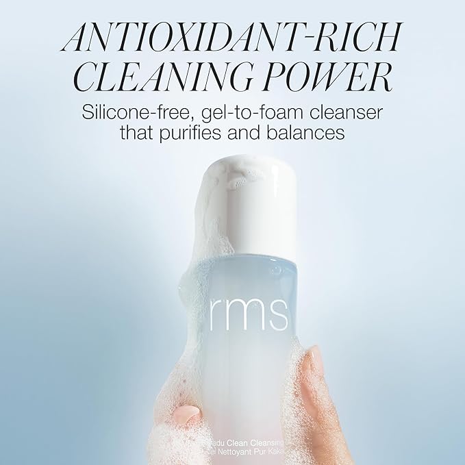 RMS Beauty Kakadu Clean Cleansing Gel - Silicone-Free Gel to Foam Gentle Facial Cleanser, SPF & Makeup Remover Hydrating Face Wash with Natural Vitamin C & Glycerin to Support the Skin Barrier