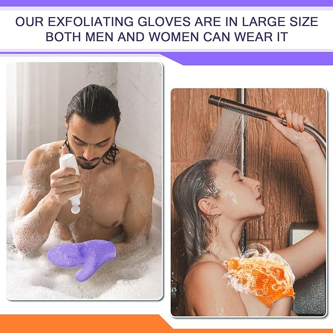 Karenhi 2 Pcs Honeycomb Exfoliating Glove Bath Mitt Body Spa Scrubber, Honeycomb Exfoliator Glove for Body Shower, Scrubber Sponge Shower Loofah, Quick Drying(Purple,Orange)
