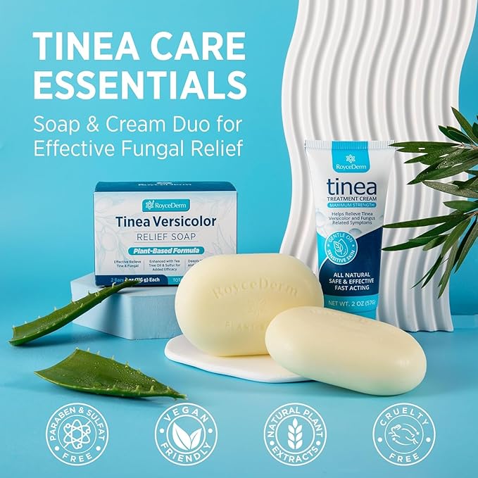 Tinea Versicolor Relief Cream & Soap: Clinically Proven Treatment for Tinea Versicolor, Athlete’s Foot, Ringworm, and Fungal Skin Conditions – Soothes, Cleanses, and Restores Skin Health