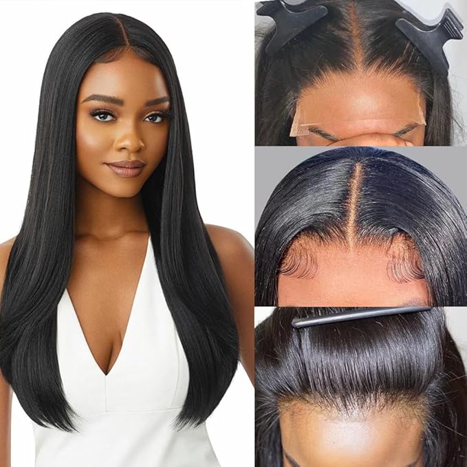 4x4 Lace Front Wigs Human Hair Pre Plucked 150% Density Straight Glueless Lace Frontal Wigs Human Hair for Black Women 4x4 Brazilian Virgin HD Lace Closure Human Hair Wigs with Baby Hair(12 Inch)